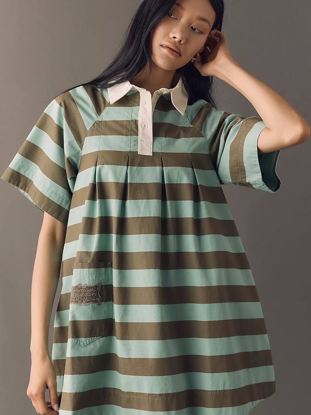 Damson Madder Maggie 100% Cotton Stripe Mini Dress Rugby Polo